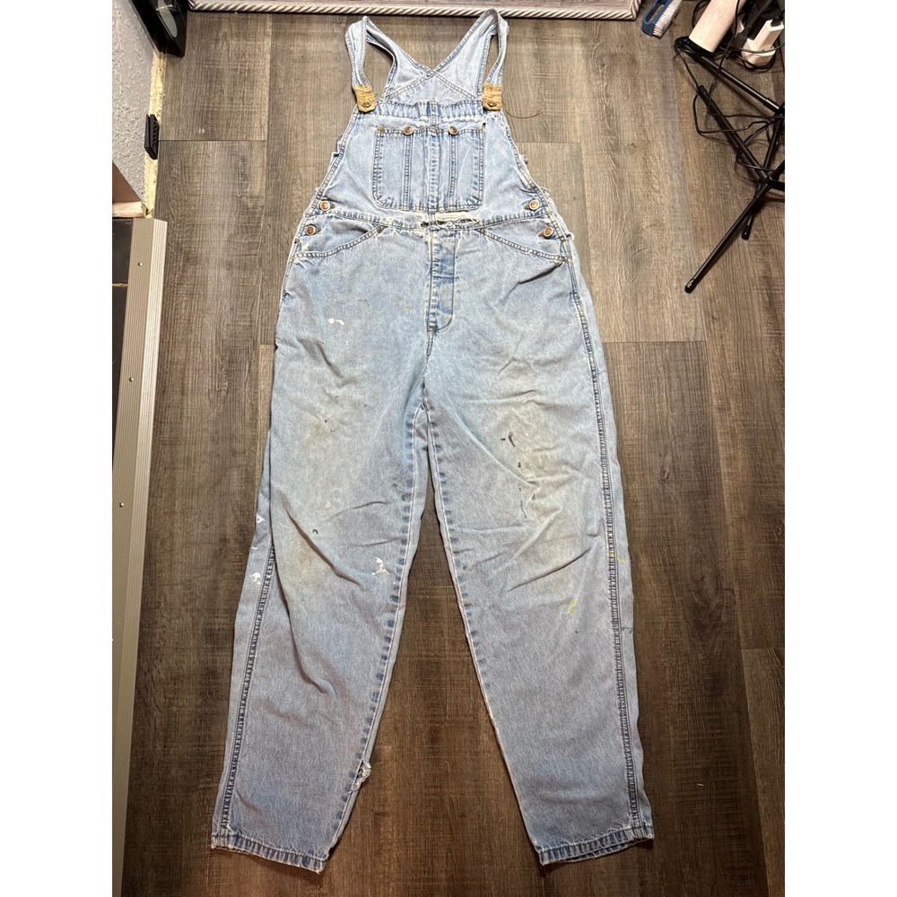 Vintage Bill Blass Denim Overalls Light Wash Distressed Cotton Dungarees Small